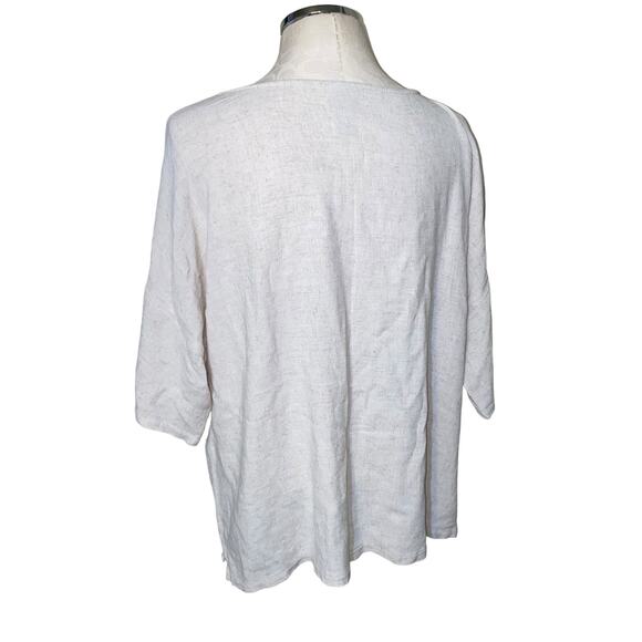 Chico’s Cream Linen Blend Button Short Sleeve Popover Top Size 2(US 12) - Picture 4 of 8